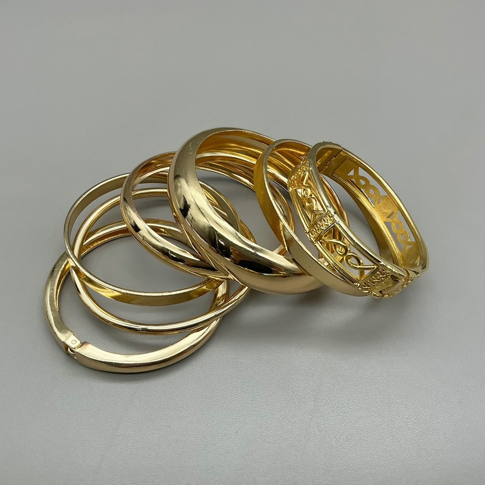 Bangle Bracelet Set Women Gold Tone Polished Filigree Stackable Fashion Jewelry